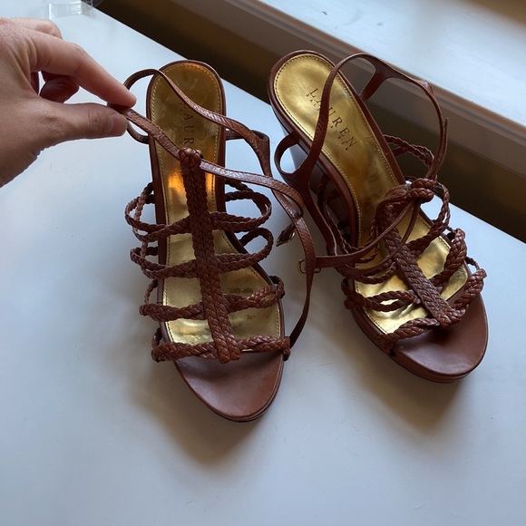 Brown leather Ralph Lauren wedges. Size 8.5. - Picture 2 of 2